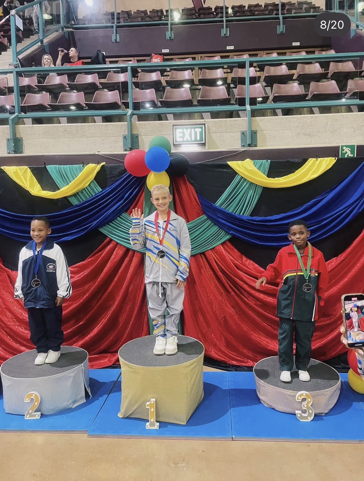 Podium ceremony at a tumbling competition