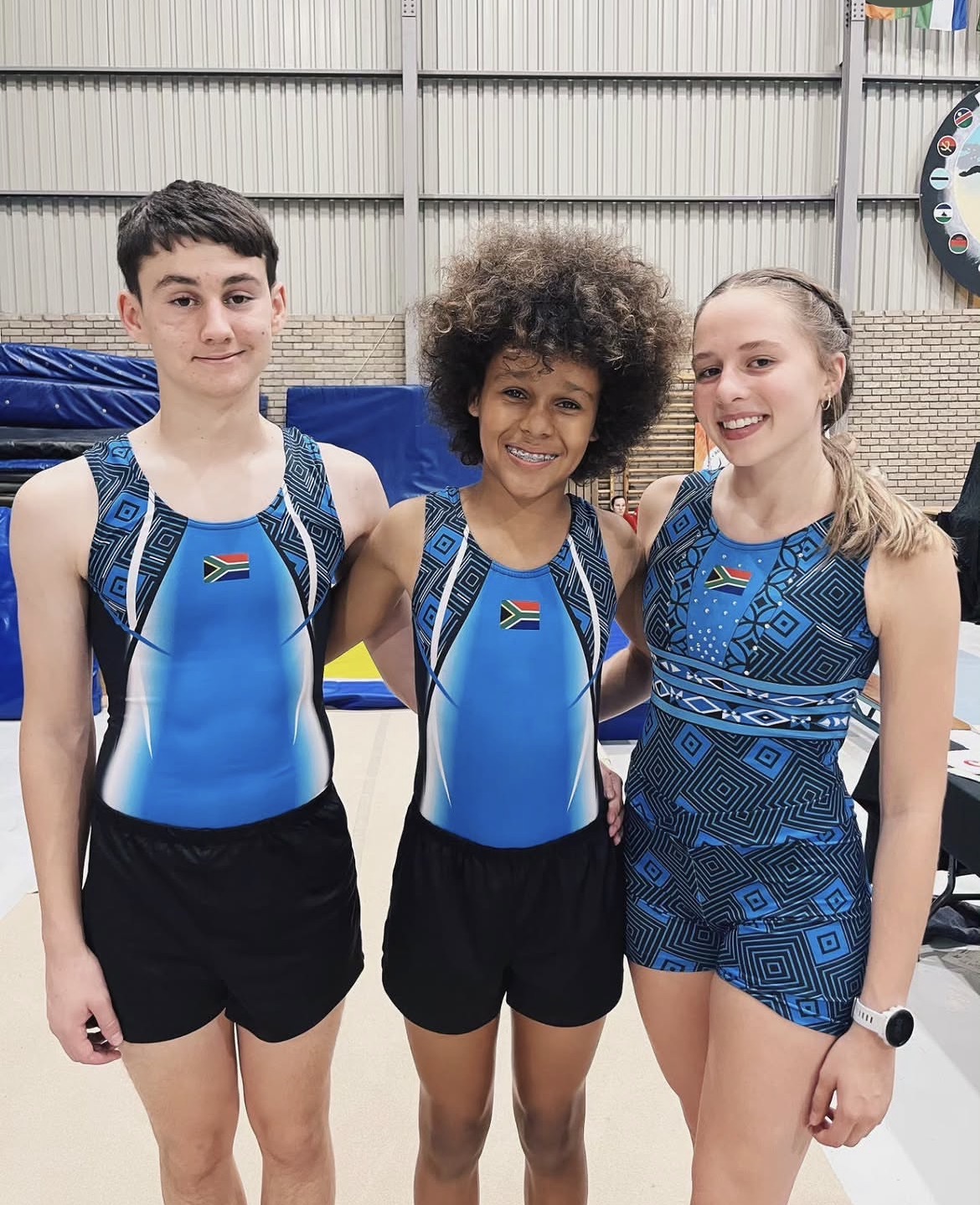 Athletes in South African national leotards